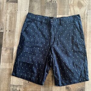 Public record , Navy Shorts with Green‎ Palm Tree Print